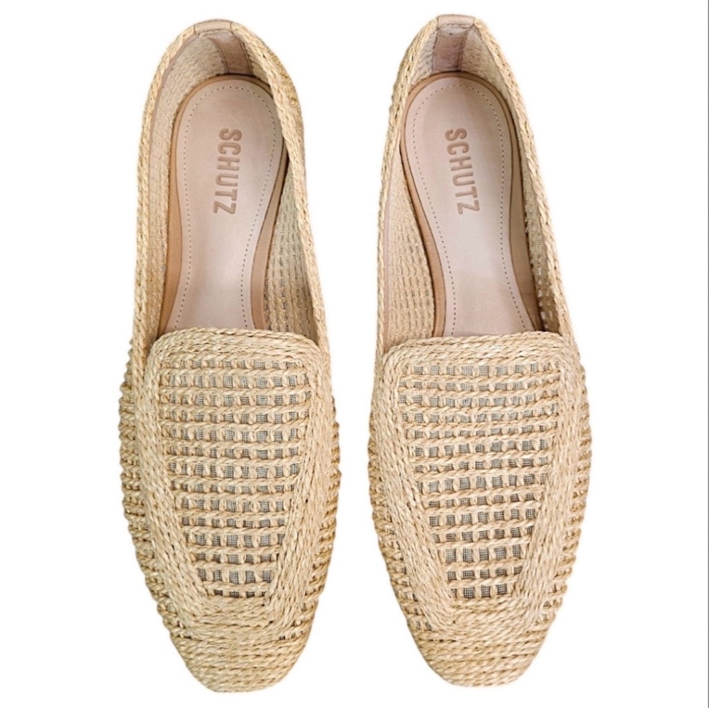 SCHUTZ Braided Raffia Slip-On Loafers Size 10